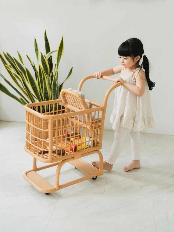 Handcrafted Kids Shopping Cart, Rattan Wicker
