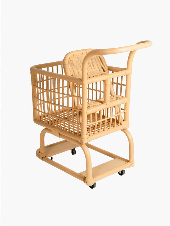 Handcrafted Kids Shopping Cart, Rattan Wicker