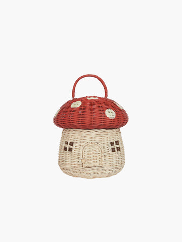 Rattan Mushroom Basket, Red