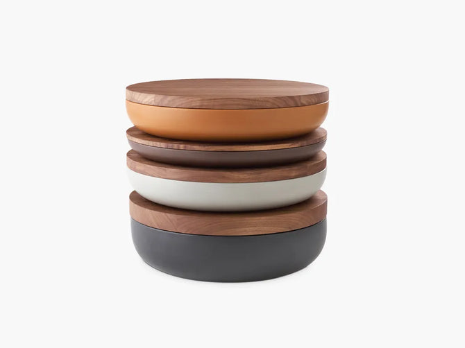 Vincent Van Duysen Ceramic Pot with Walnut Lid, Cool Grey