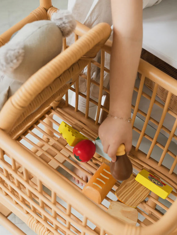 Handcrafted Kids Shopping Cart, Rattan Wicker