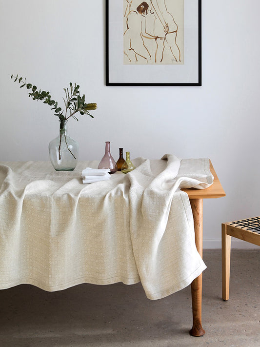 Cloverleaf Tablecloth, Natural - WLLW - linen tablecloth