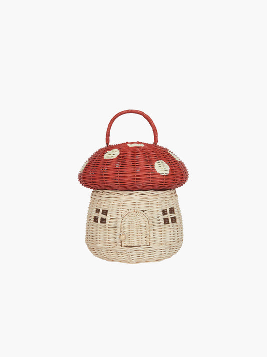 Mushroom Basket - Rattan Mushroom Basket, Red