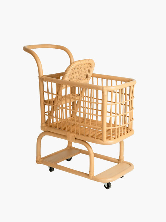 Handcrafted Kids Shopping Cart, Rattan Wicker - WLLW - pretend to play toys