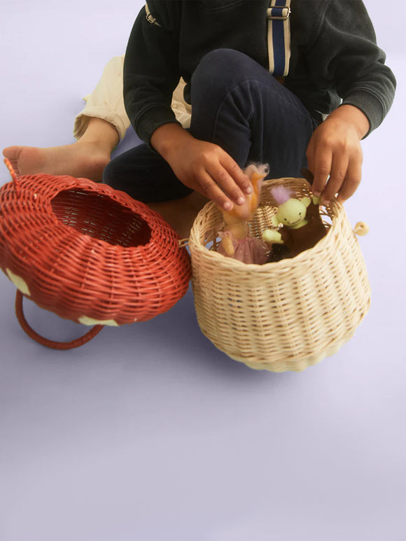 Rattan Mushroom Basket, Red