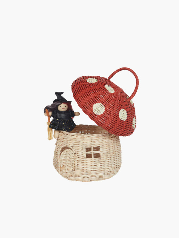 Rattan Mushroom Basket, Red