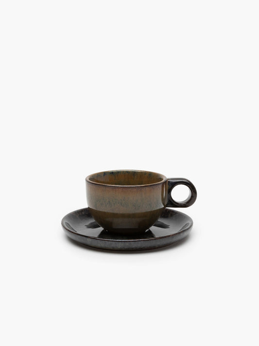 Coffee Cup with Saucer Indi Grey Surface - WLLW - stoneware coffee cups