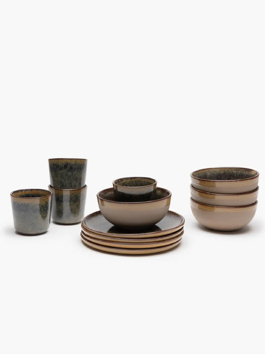 Breakfast Set 12 Pieces Indi Grey Surface - WLLW - stoneware dinnerware set
